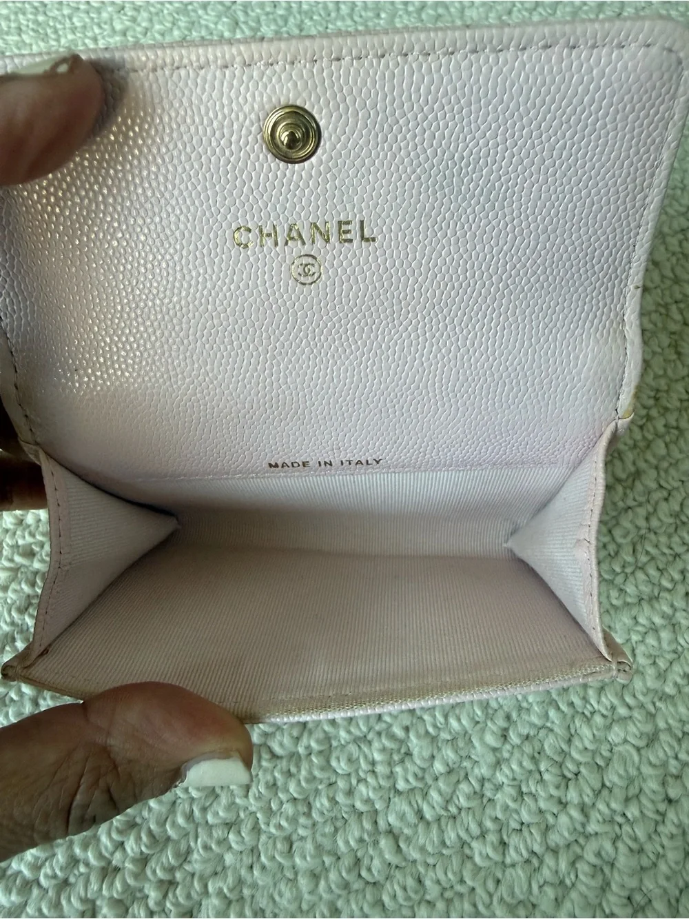 CHANEL Pink Quilted Caviar Crystal CC Logo flap Wallet